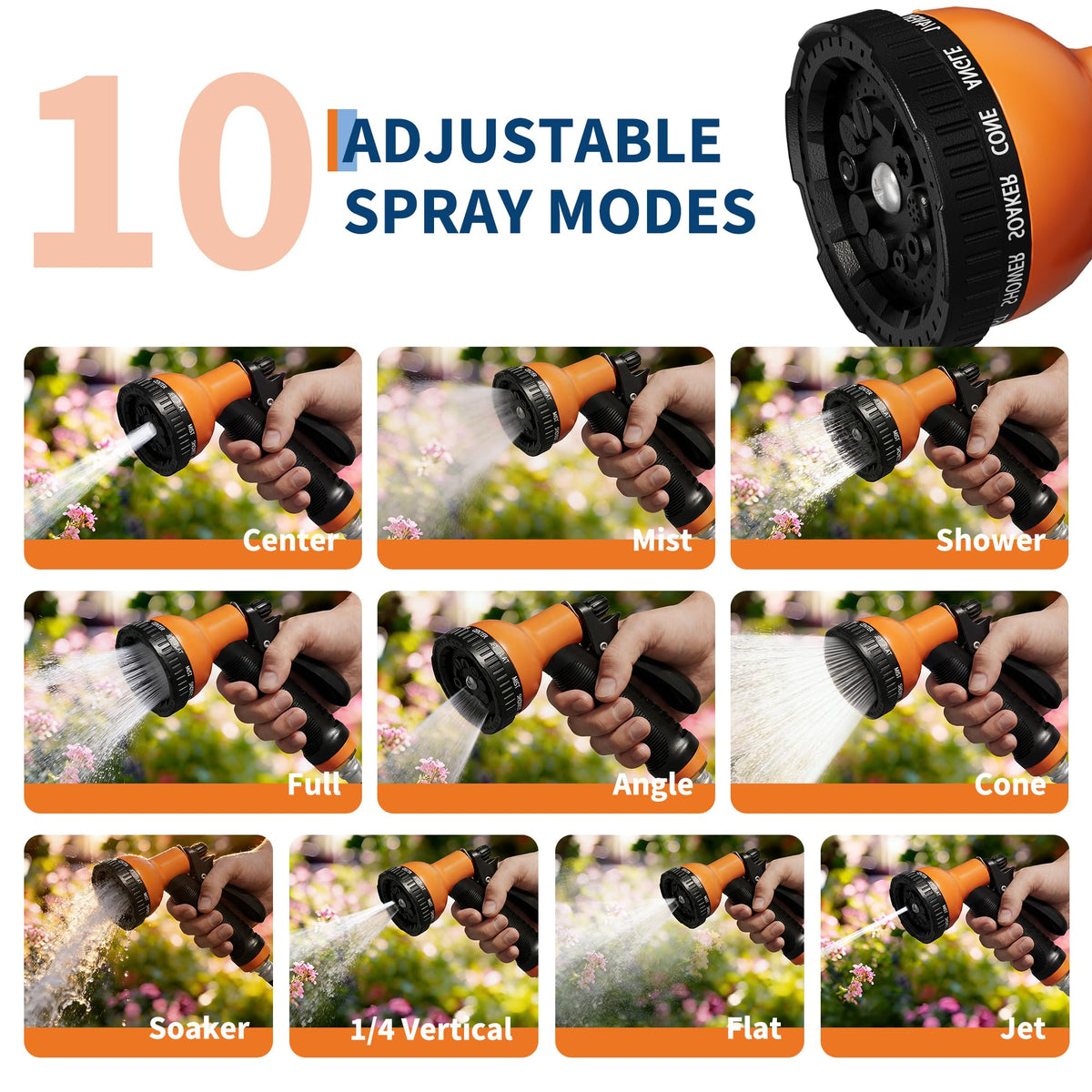 1/2 Inch x 50 ft Wall Mounted Garden Hose Reel with 10 Patterns Nozzle D1459