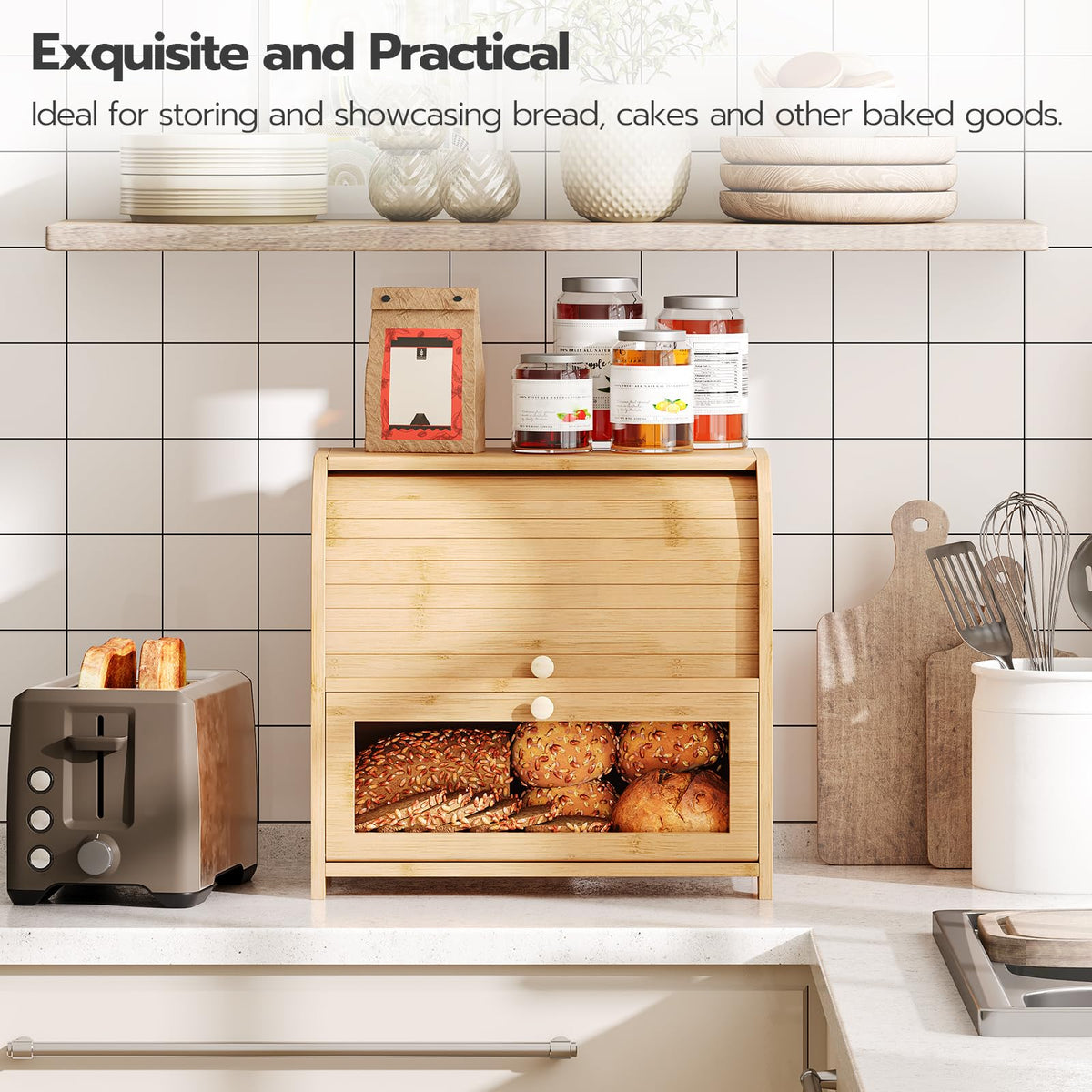 Bamboo 2 Tier Roll-Top Bread Box W556414