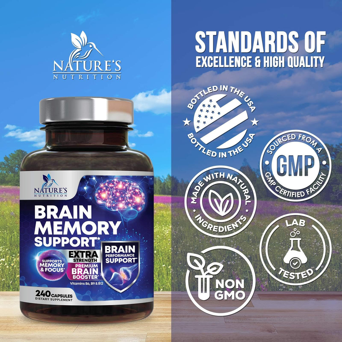 Brain Memory Supplement Pills 240 Capsules I936318