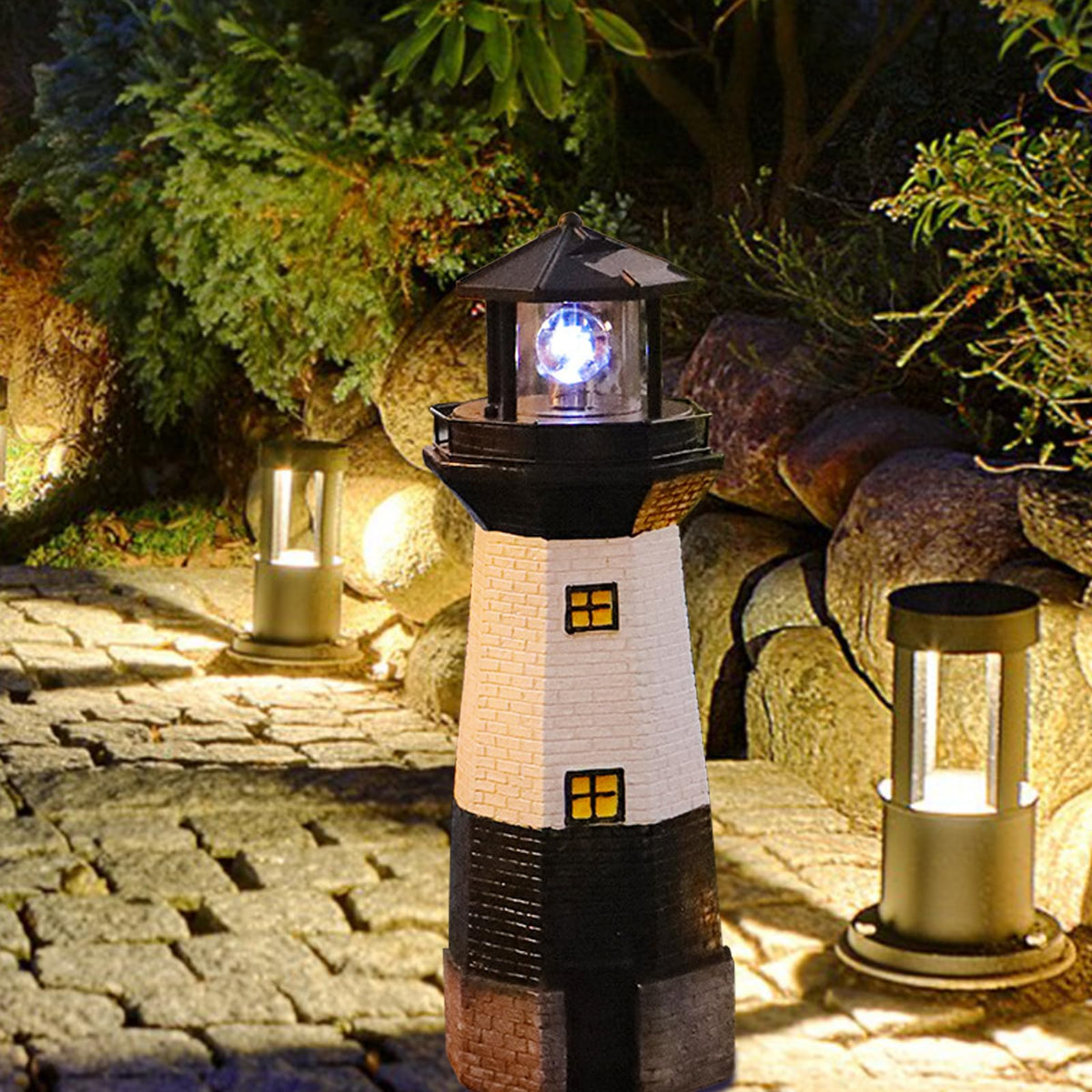 Solar Powered Lighthouse Garden Light with Rotating Beacon G887