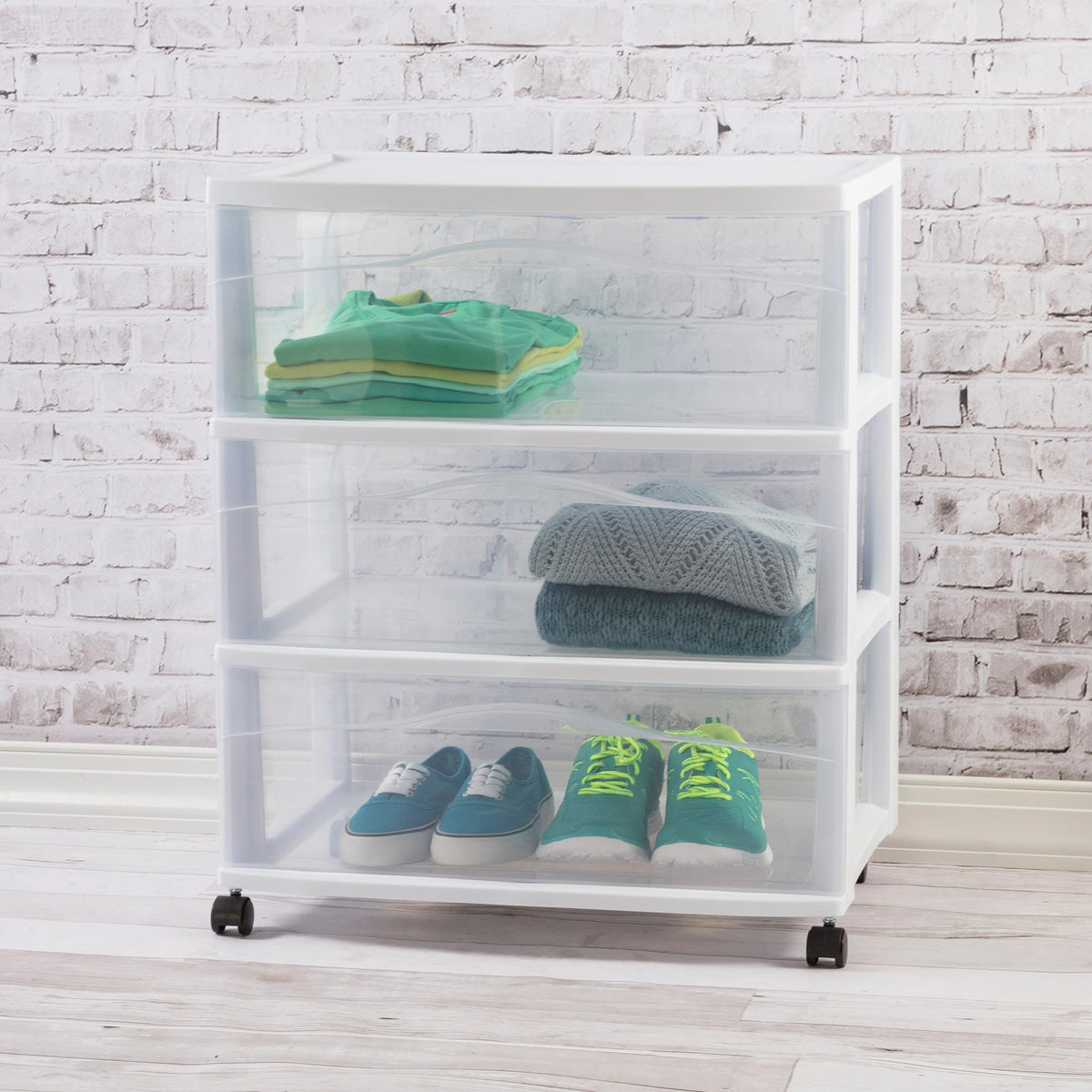 Wide 3 Drawer Plastic Rolling Storage Cart P198511