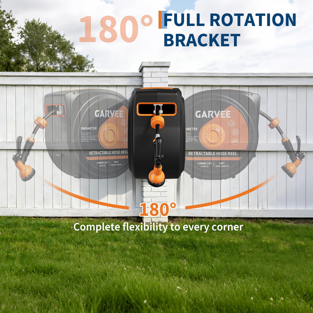 1/2 Inch x 50 ft Wall Mounted Garden Hose Reel with 10 Patterns Nozzle D1459
