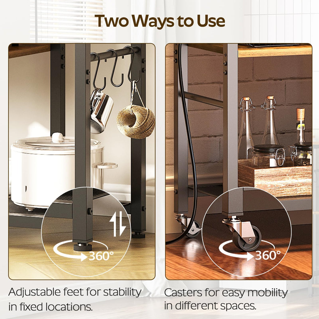 Rustic Brown Kitchen Storage Rack with Charging Station N8734