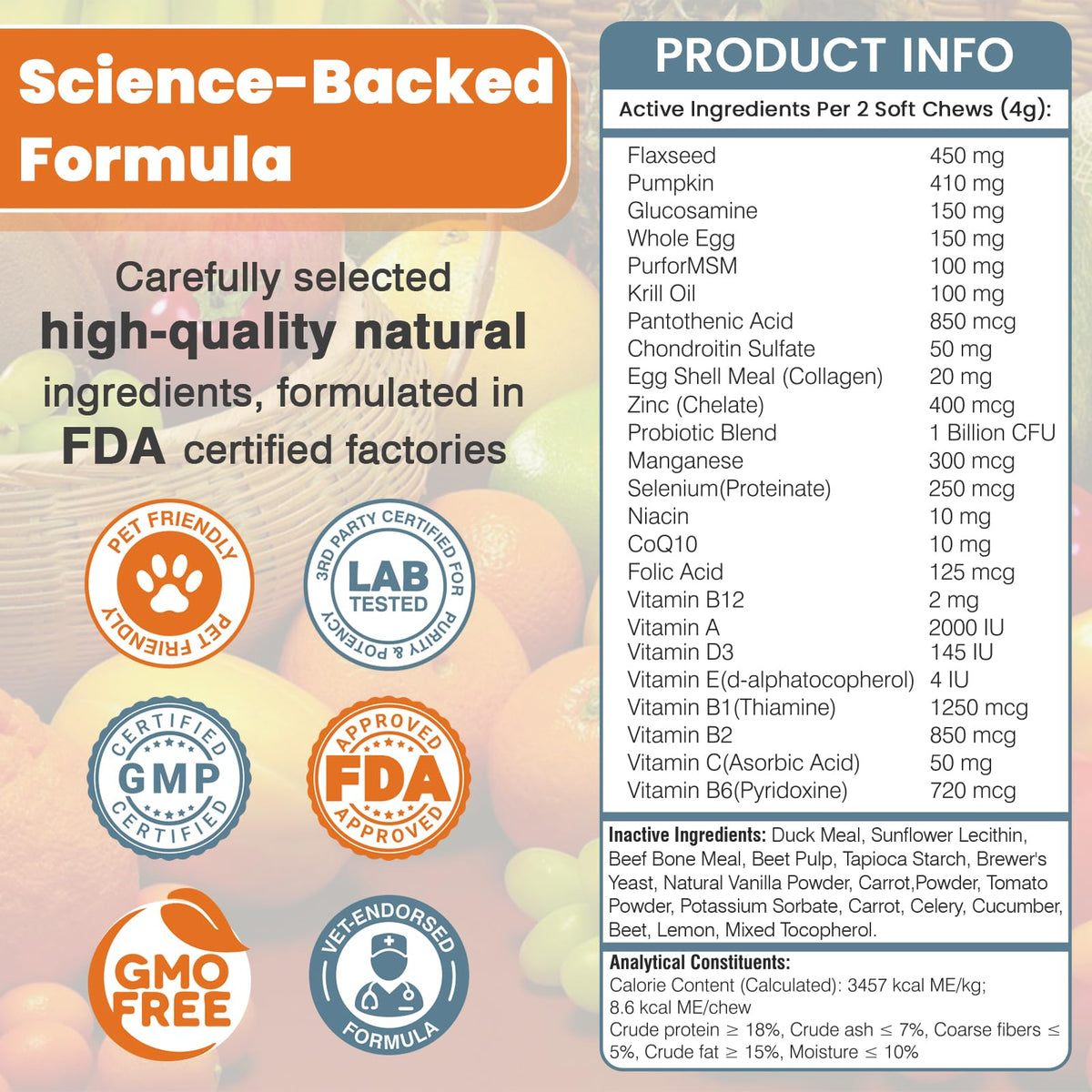 Chewable Dog Multivitamin 300 Ct with Chondroitin Probiotics Omega-3 Glucosamine C8075