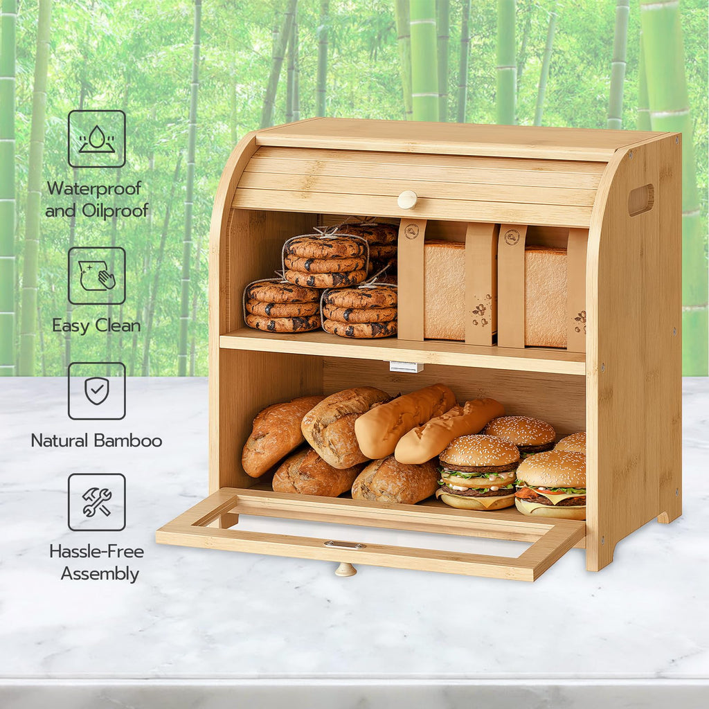 Bamboo 2 Tier Roll-Top Bread Box W556414