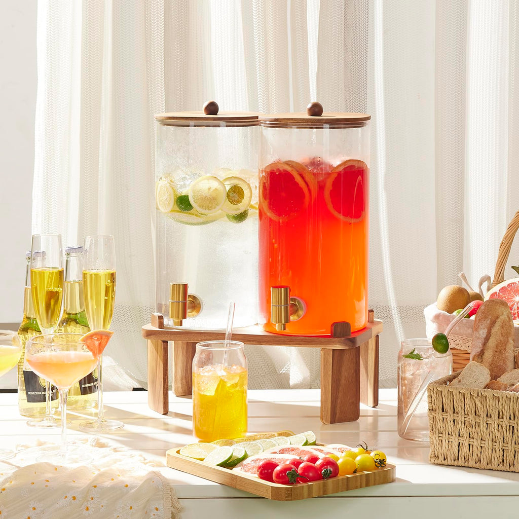 2pcs 1.5 Gallon Glass Drink Dispenser with Wood Stand S649638