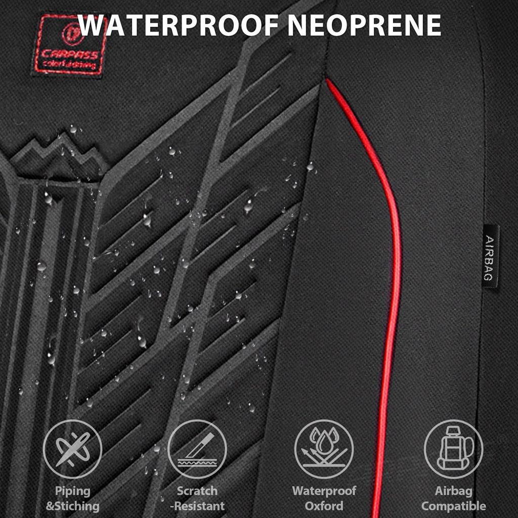 Waterproof Neoprene Car Seat Covers Full Set 5 Seats Black Red H888