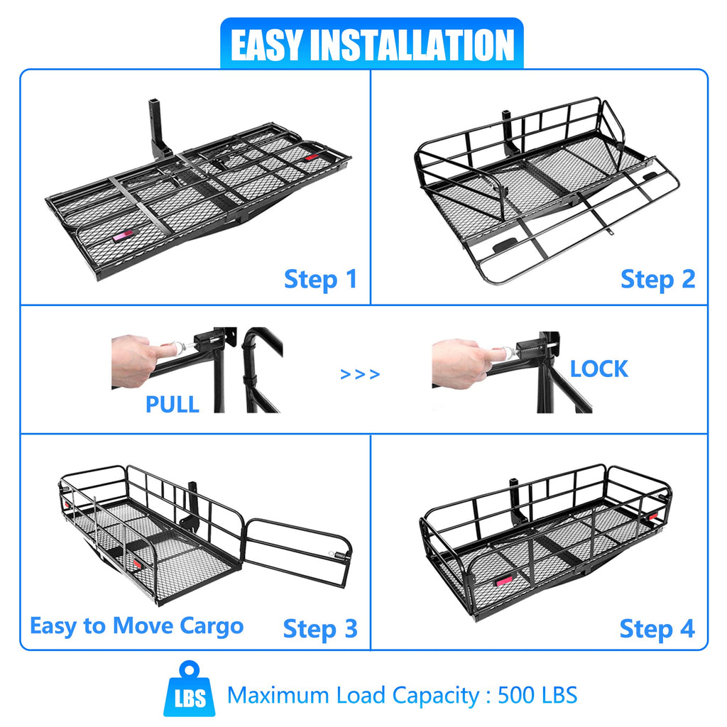 500 Lbs Heavy Duty Hitch Mount Cargo Carrier 60"x24"x14.4" Folding Y63129