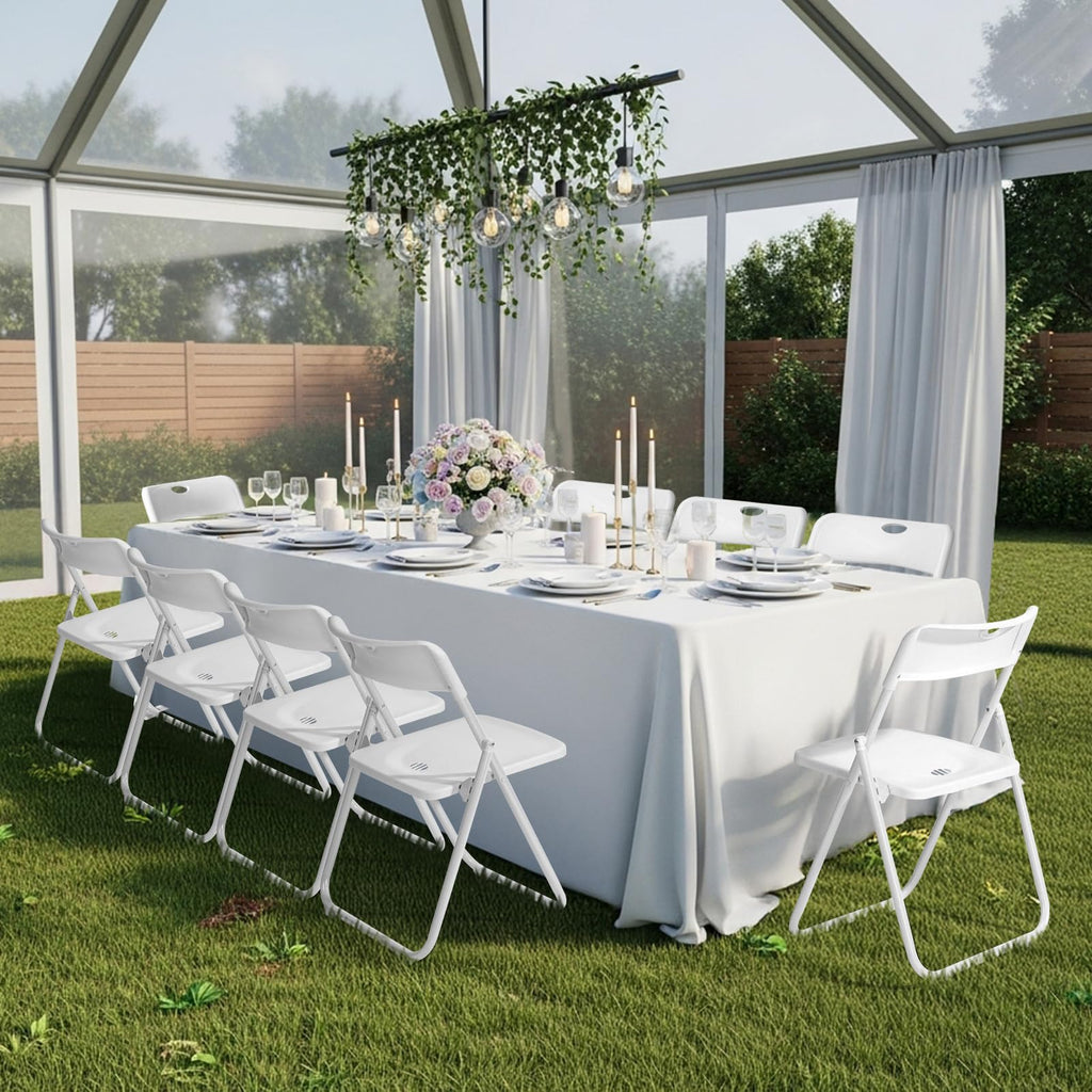 Folding Chairs Set of 10 White Plastic V7227