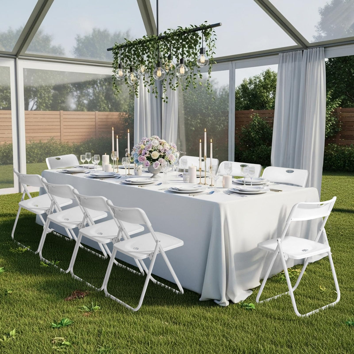 Folding Chairs Set of 10 White Plastic V7227