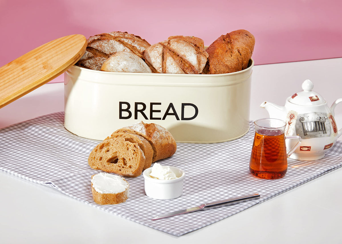 Metal Bread Box with Bamboo Lid O843318
