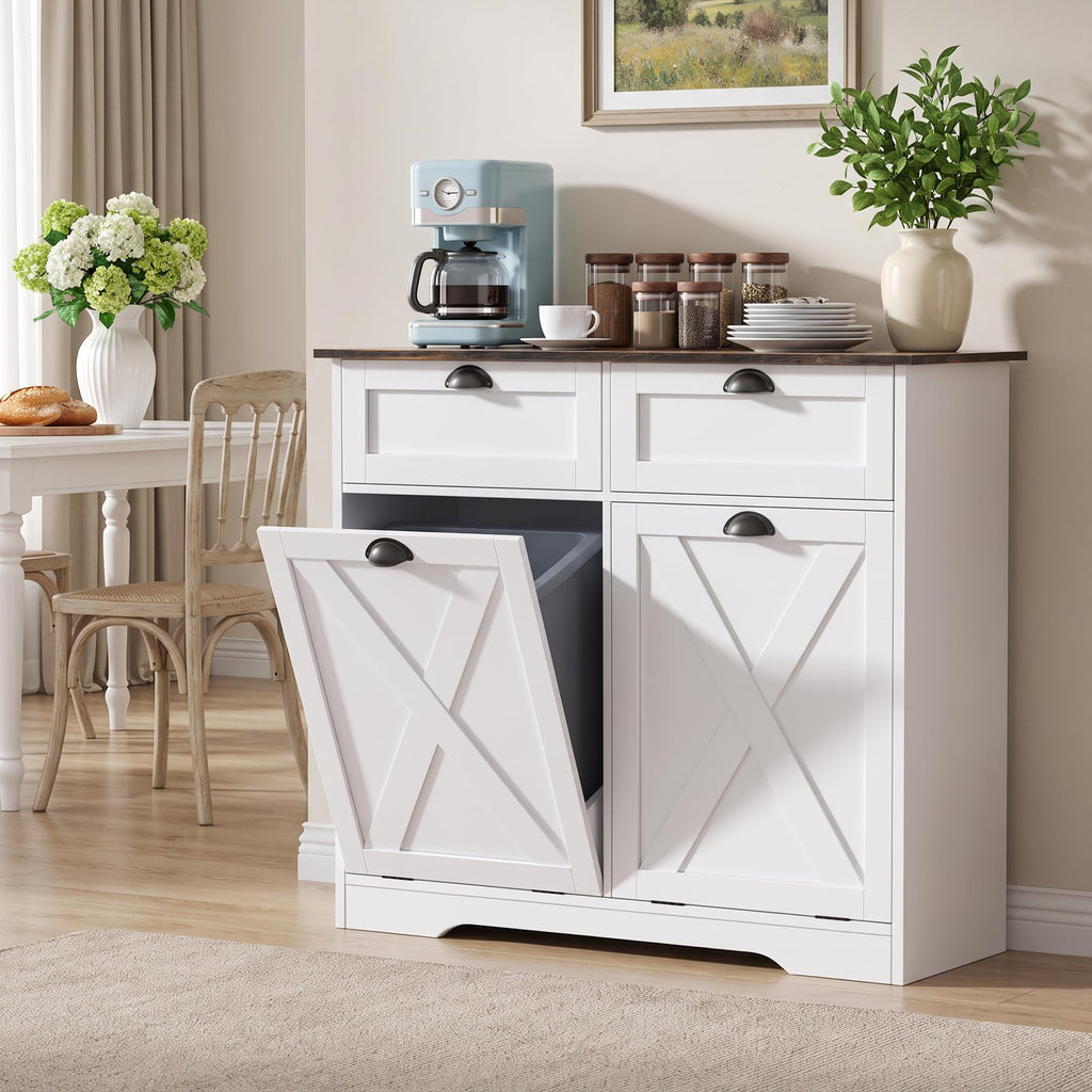 White Tilt Out Trash Cabinet M205614