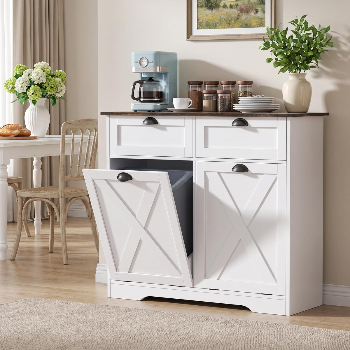 White Tilt Out Trash Cabinet M205614