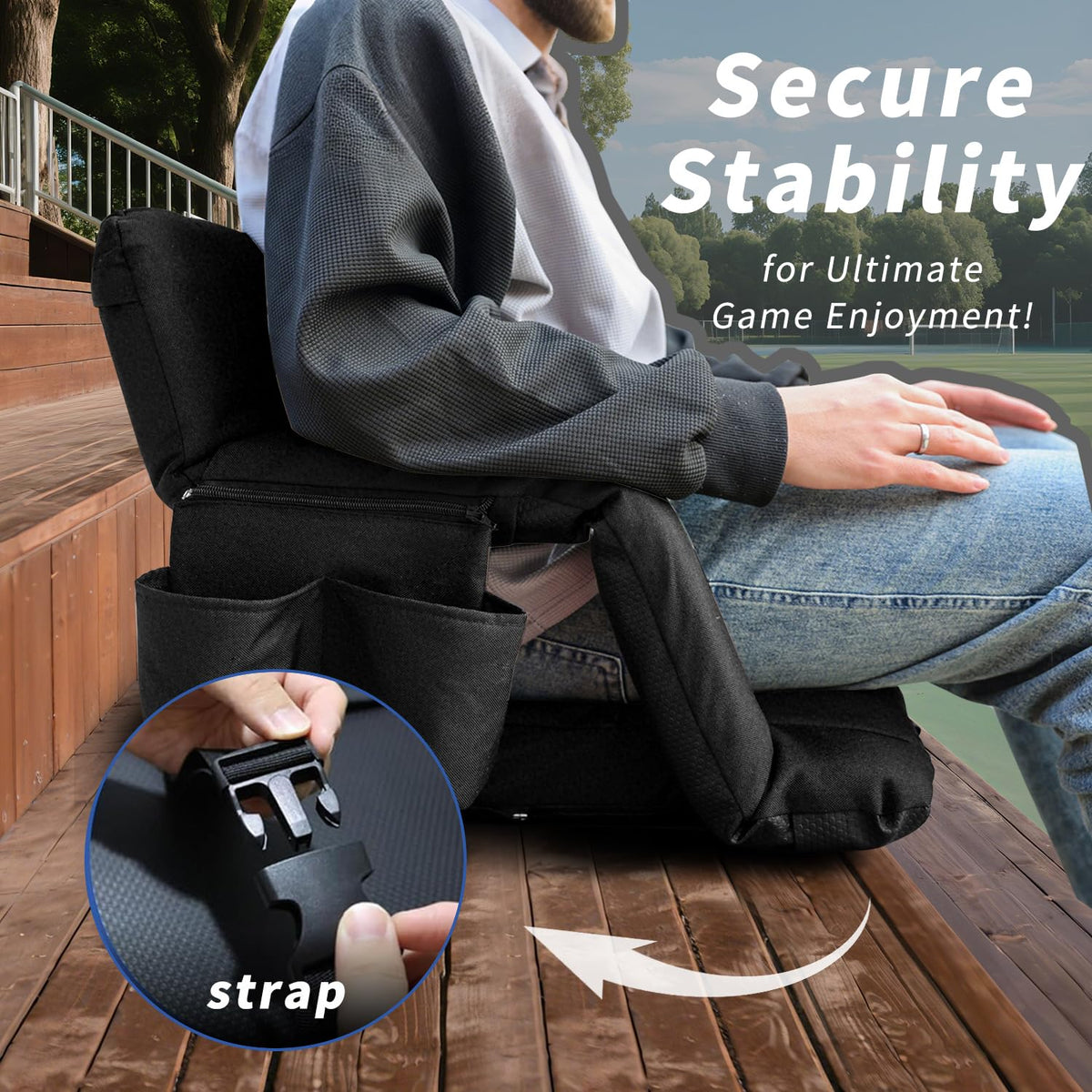 Black 25" Wide Stadium Seat with Back Support B158