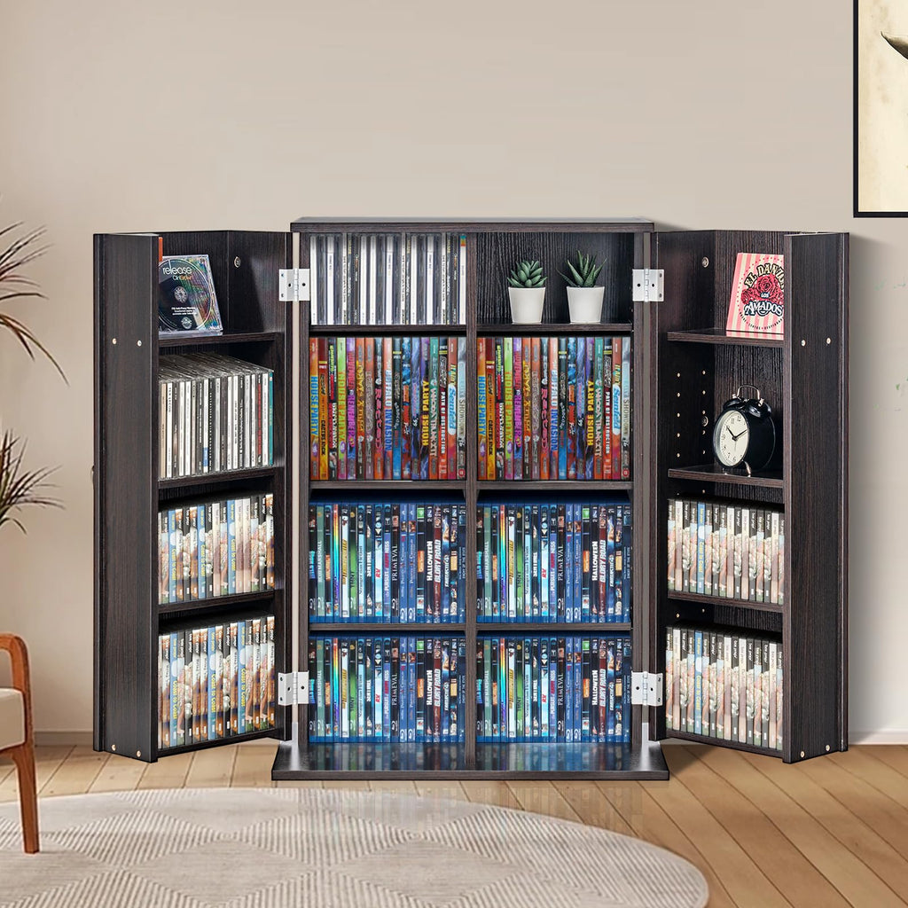 Espresso Media Storage Cabinet with Doors and Shelves S945097