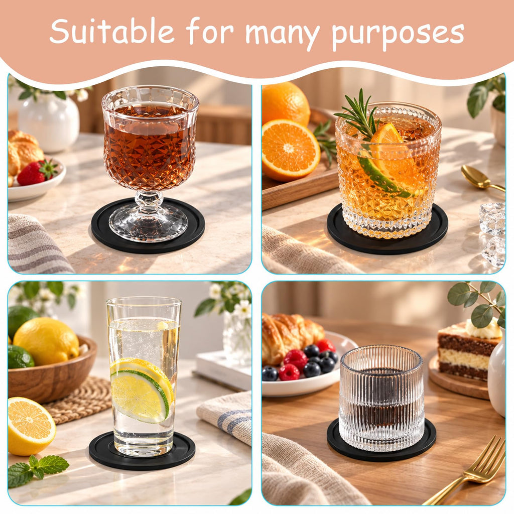 Black Set of 4 Round Silicone Coasters B916