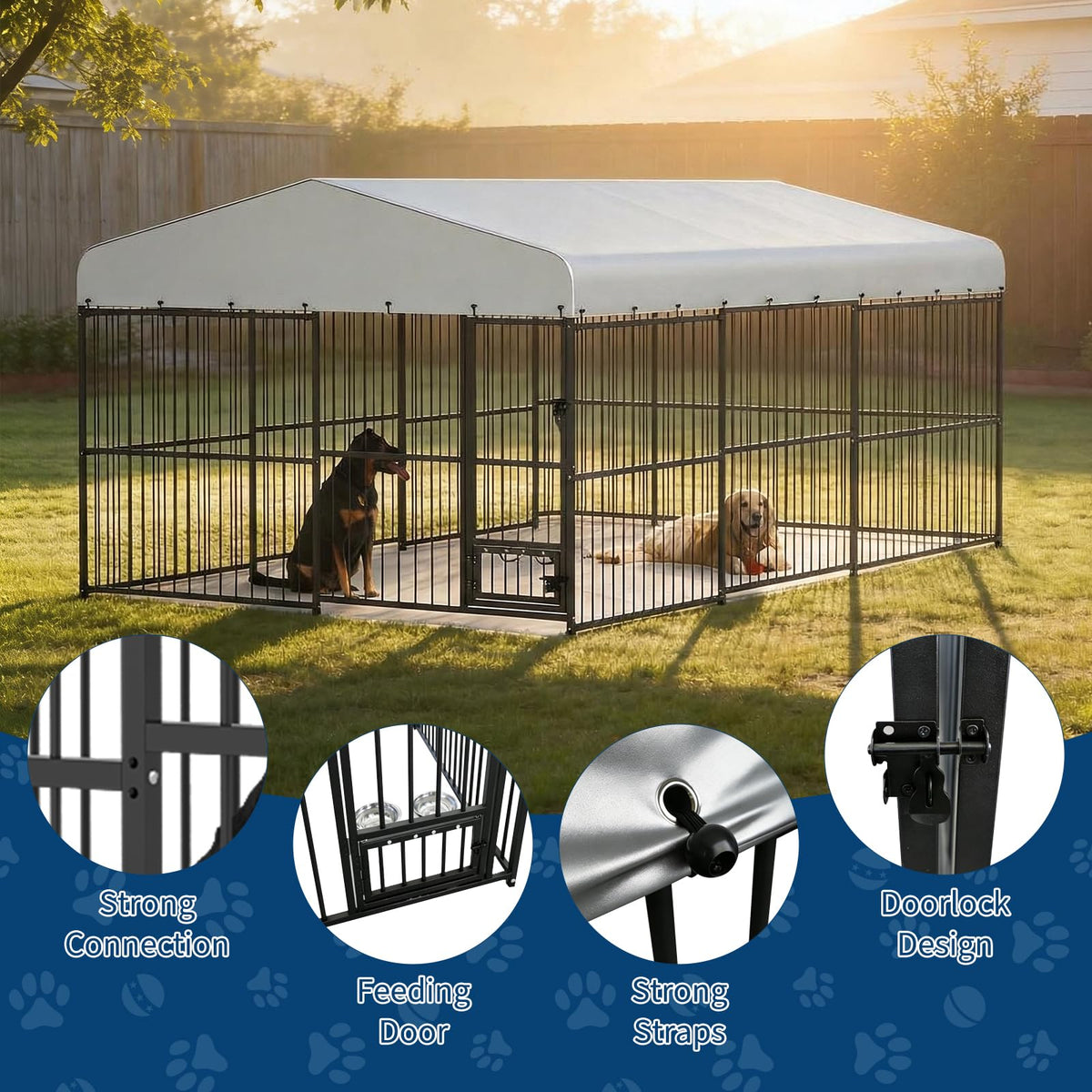Large Outdoor Dog Kennel with Waterproof Canopy V130