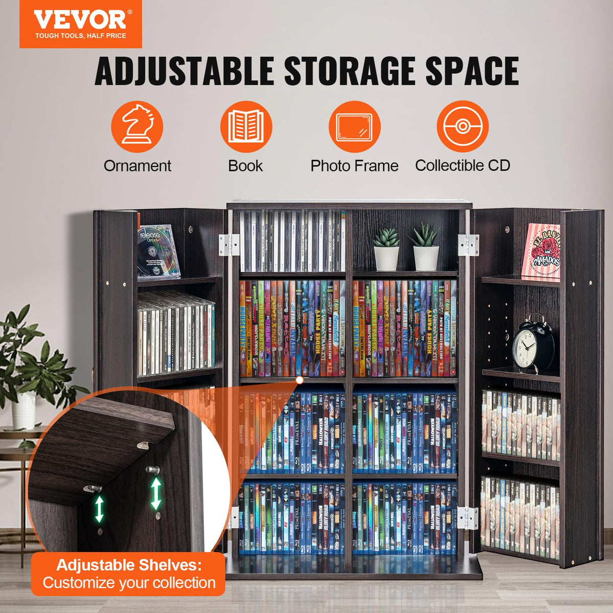 Espresso Media Storage Cabinet with Doors and Shelves S945097