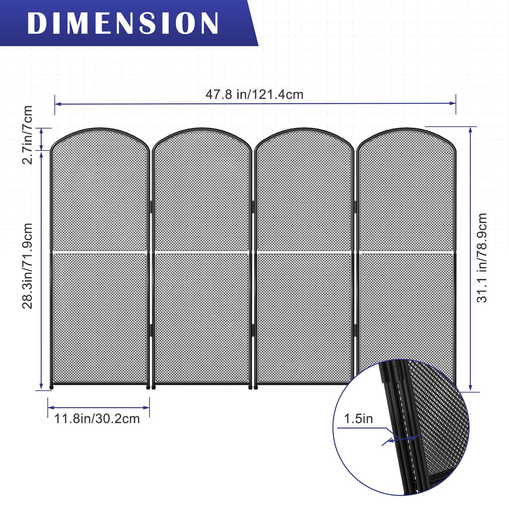 Black Metal Foldable 4-Panel Fireplace Screen X37195