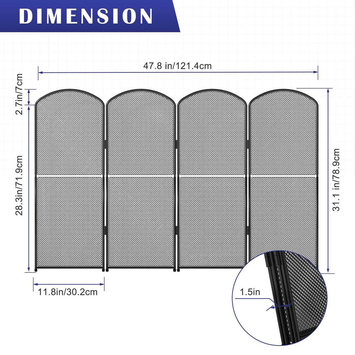 Black Metal Foldable 4-Panel Fireplace Screen X37195