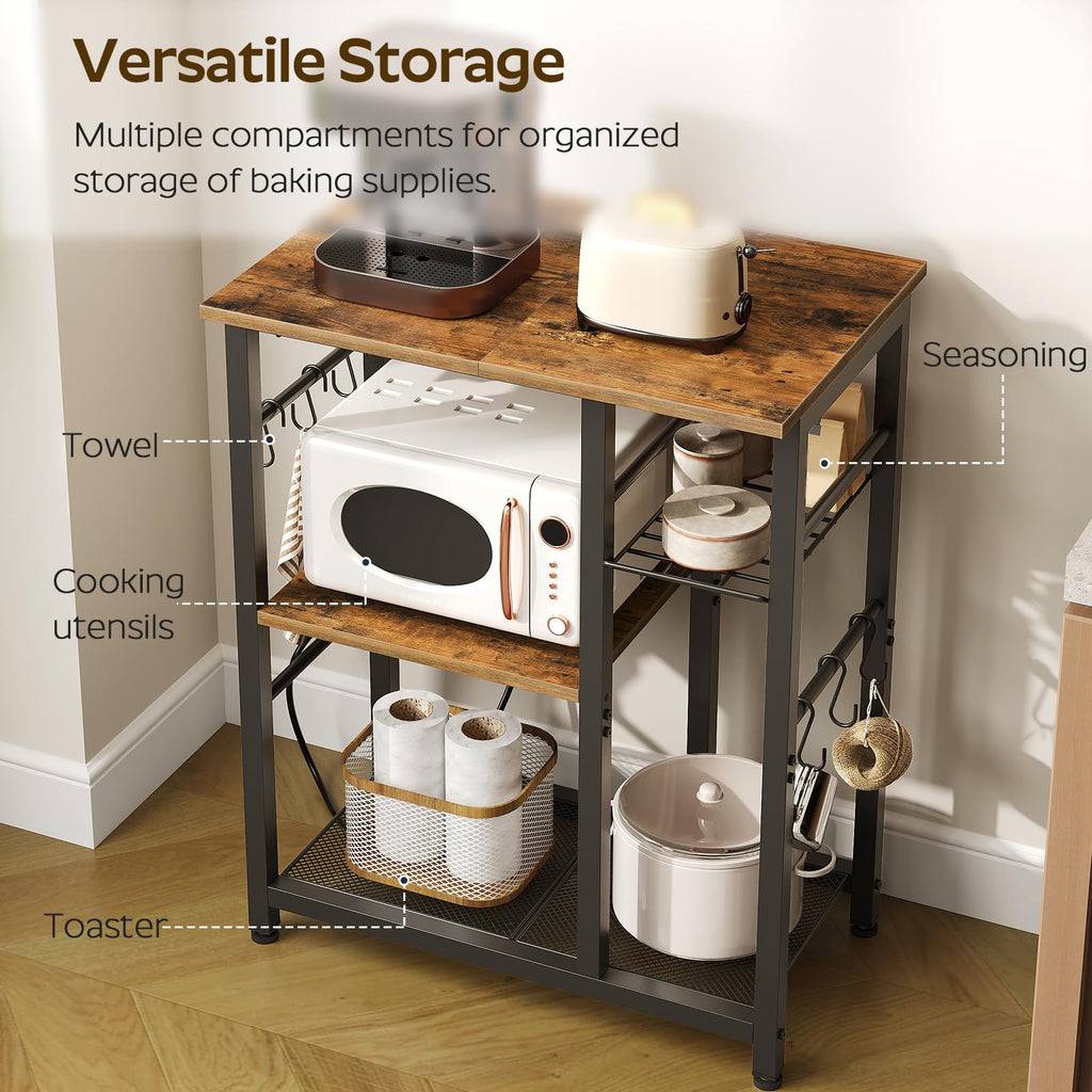 Rustic Brown Kitchen Storage Rack with Charging Station N8734