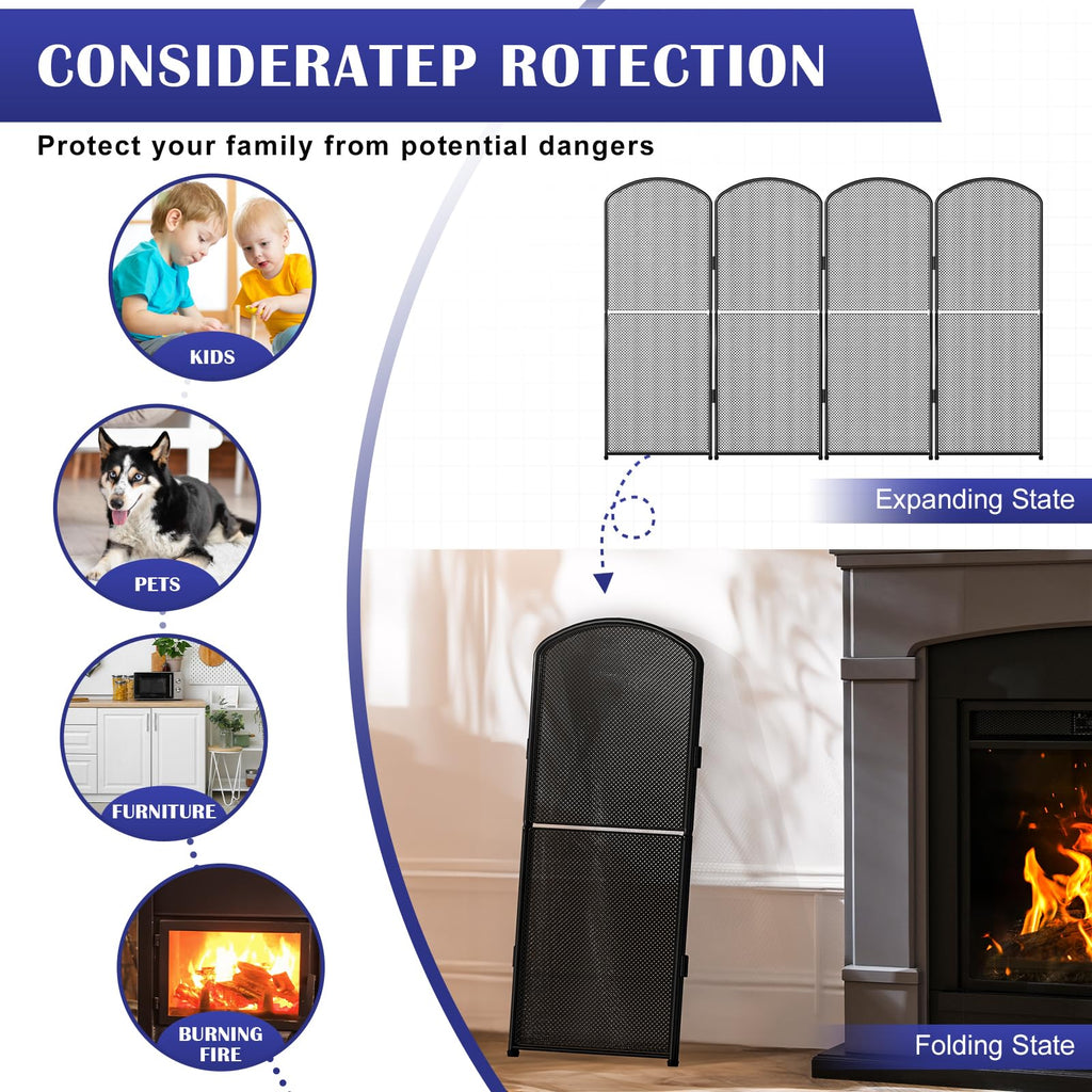 Black Metal Foldable 4-Panel Fireplace Screen X37195
