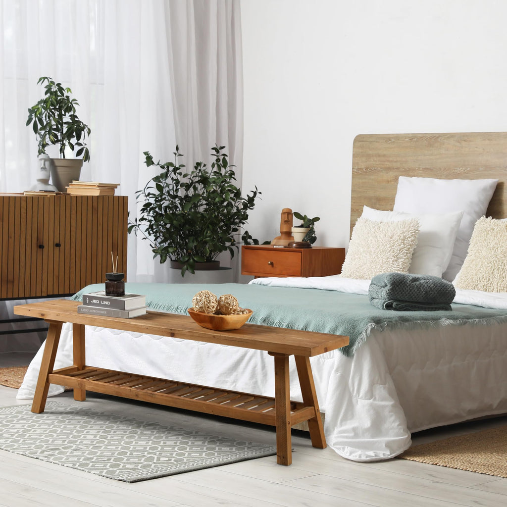 Solid Wood Bench with Storage Shelf O359670