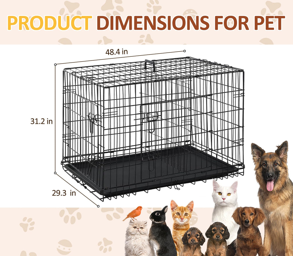 48 inch Folding Metal Wire Dog Crate with Double Door B28549