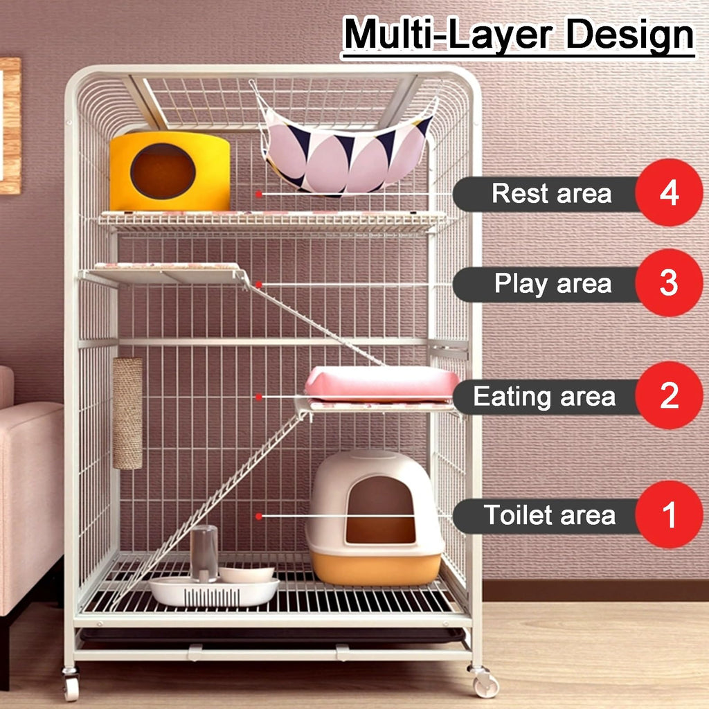 4-Tier Detachable Metal Wire Cat Cage with Hammock K486