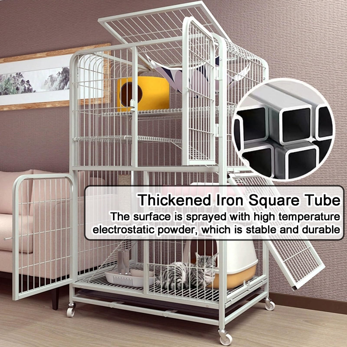 4-Tier Detachable Metal Wire Cat Cage with Hammock K486