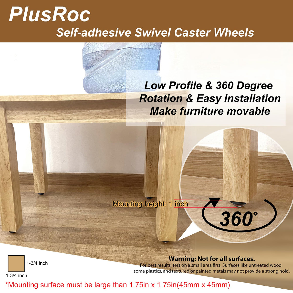 1 Inch Self Adhesive Caster Wheels, 8 Pack R8558