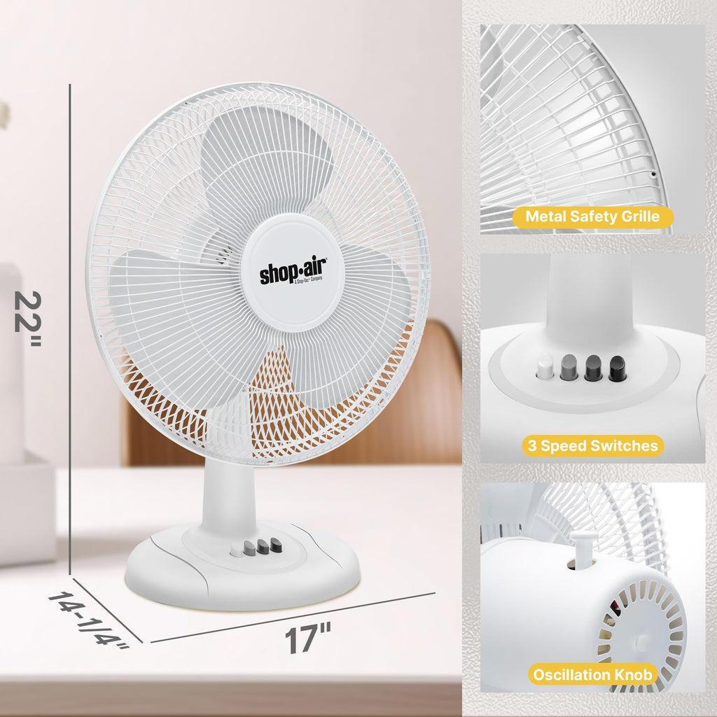 16" Oscillating Table Fan, 3 Speeds, White E8852