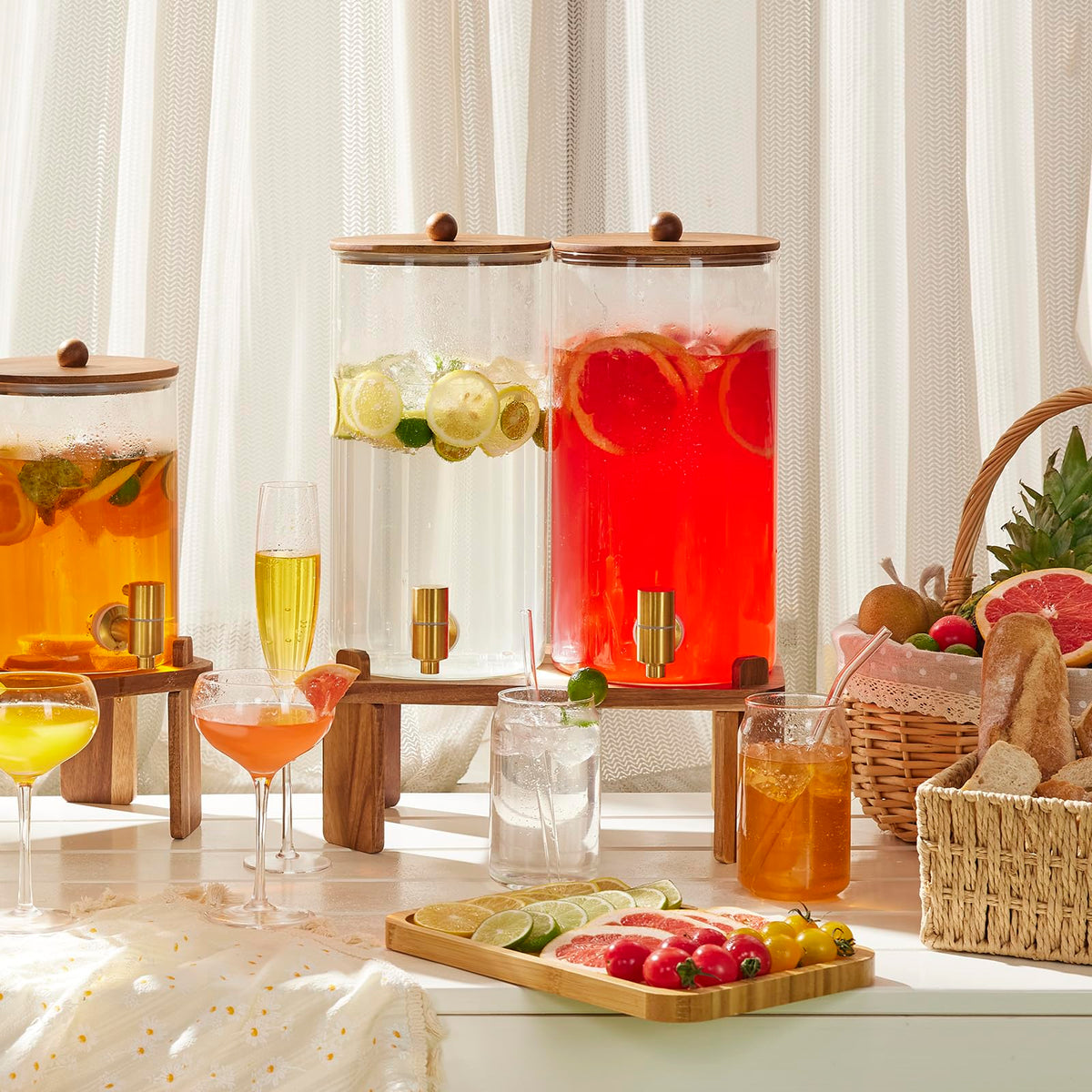 2pcs 1.5 Gallon Glass Drink Dispenser with Wood Stand S649638