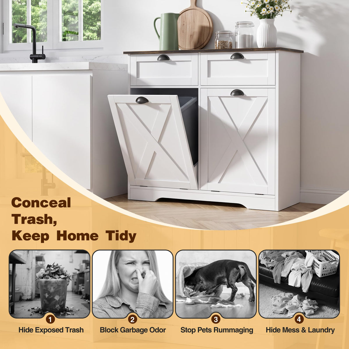 White Tilt Out Trash Cabinet M205614