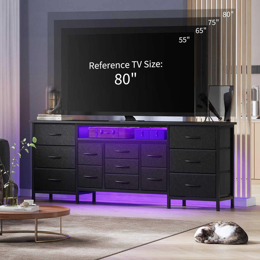 Black 13 Drawer Dresser TV Stand with LED Lights & Charging Station M250539