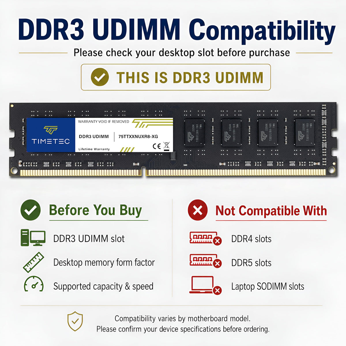 8GB DDR3L DDR3 1600MHz Non-ECC Unbuffered 240 Pin UDIMM Desktop Memory RAM Module Y53704