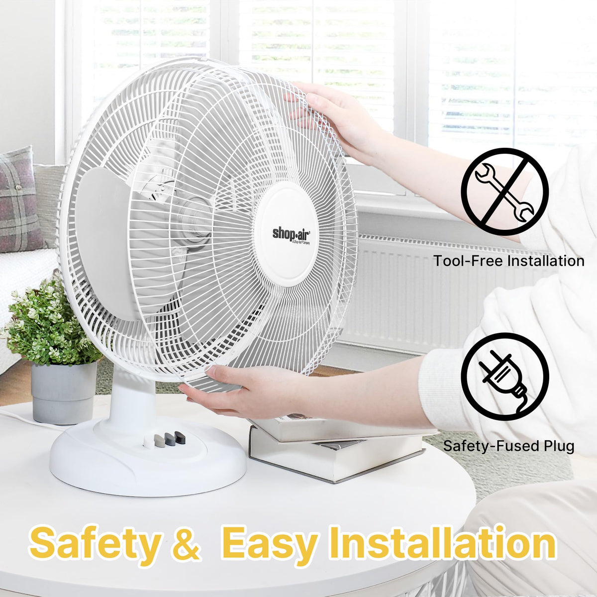 16" Oscillating Table Fan, 3 Speeds, White E8852
