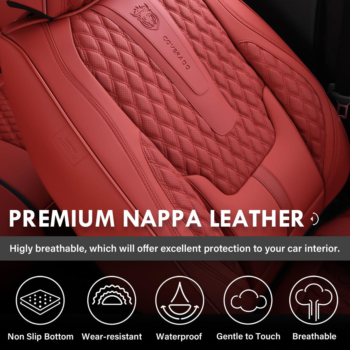 Red Full Set Nappa Leather Car Seat Covers T7818