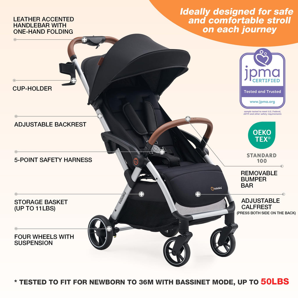 Lightweight Self-Folding Baby Stroller with Canopy and Cup Holder D152