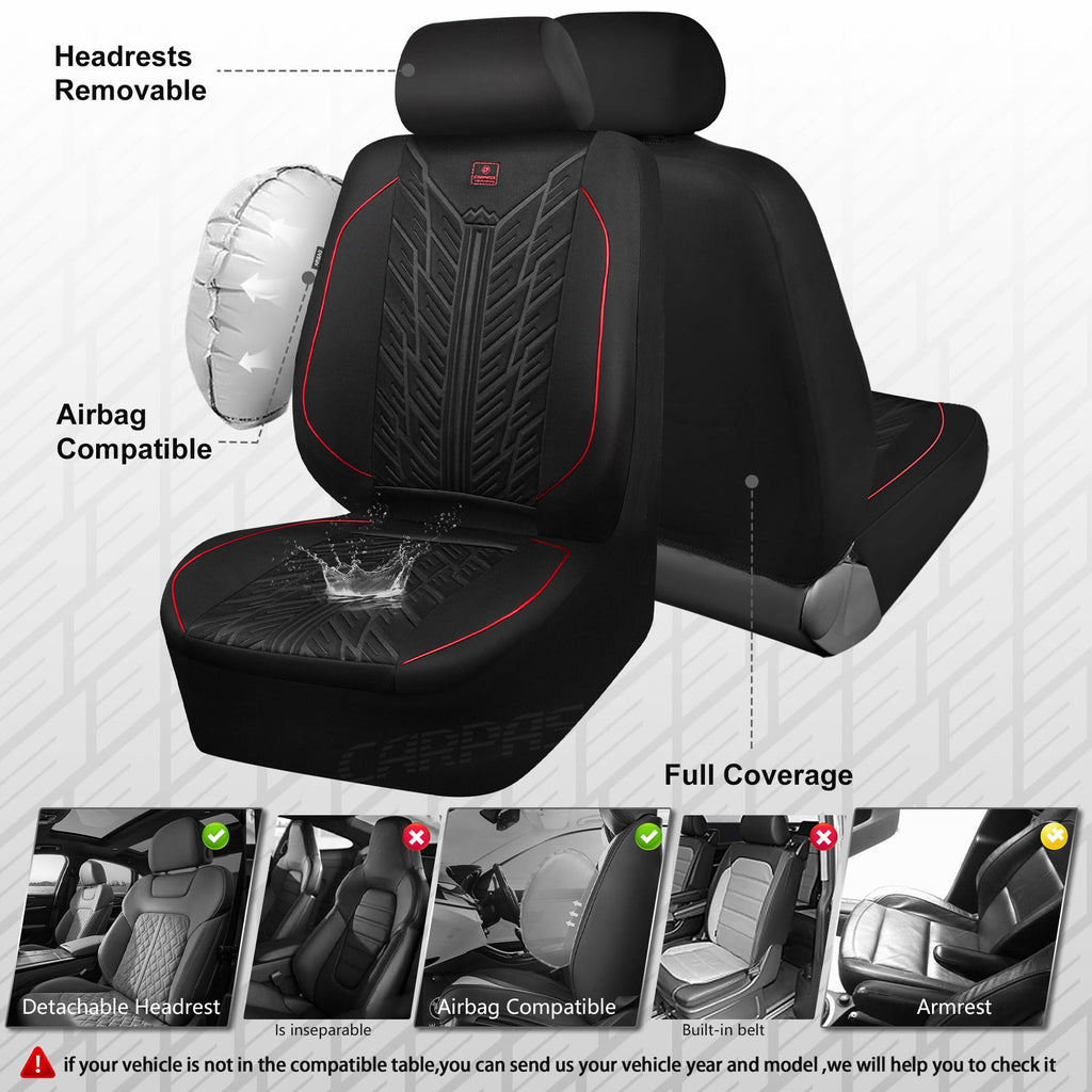 Waterproof Neoprene Car Seat Covers Full Set 5 Seats Black Red H888