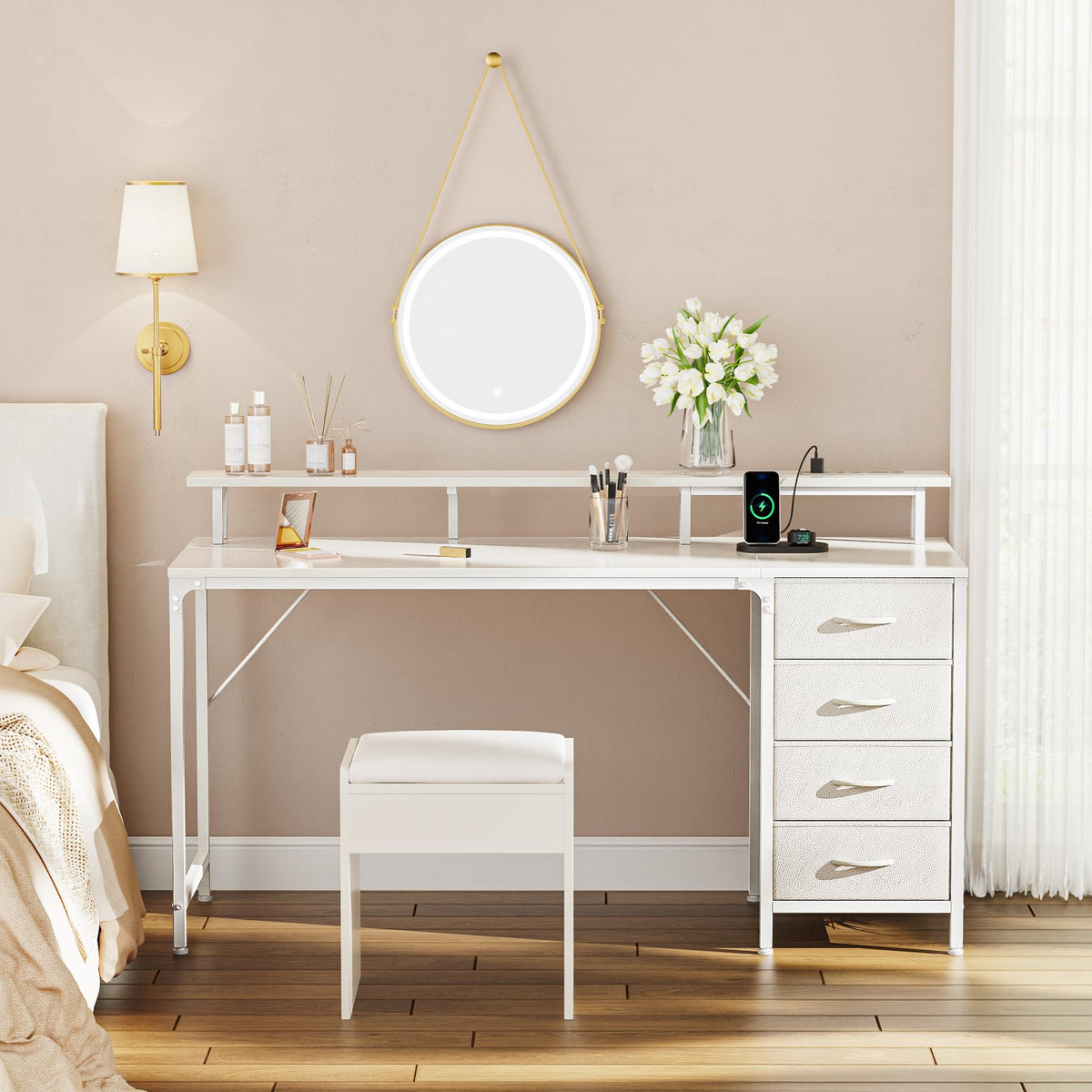 55 Inch White Computer Desk with 4 Drawers U51646