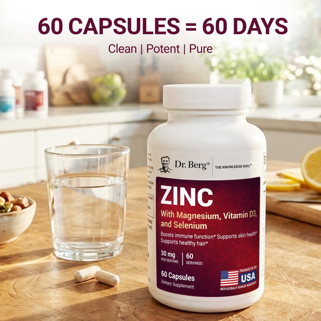 Zinc 30 mg 60 Capsules Chelated with Vitamin D & Selenium U3050