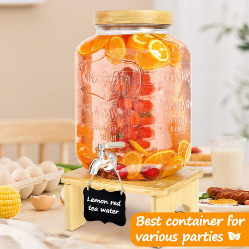 2 Gallon Glass Beverage Dispenser with Wood Stand S628