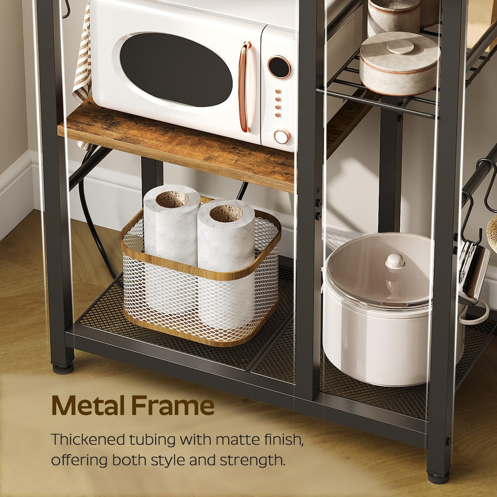 Rustic Brown Kitchen Storage Rack with Charging Station N8734