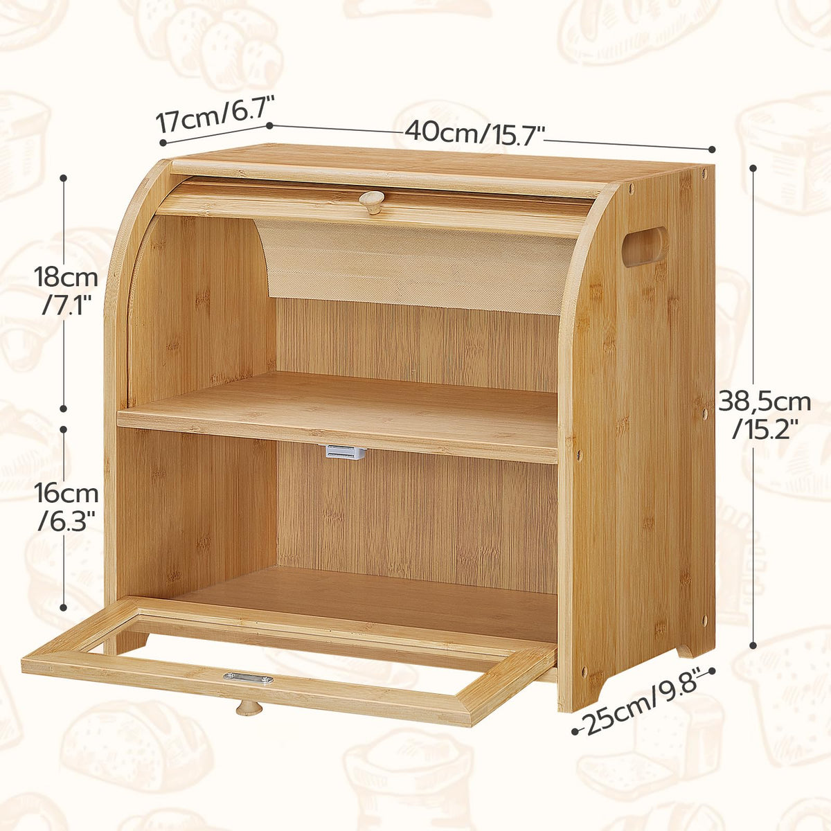 Bamboo 2 Tier Roll-Top Bread Box W556414