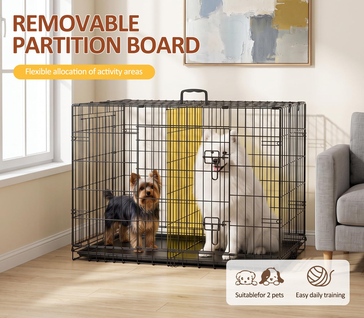 48 inch Folding Metal Wire Dog Crate with Double Door B28549