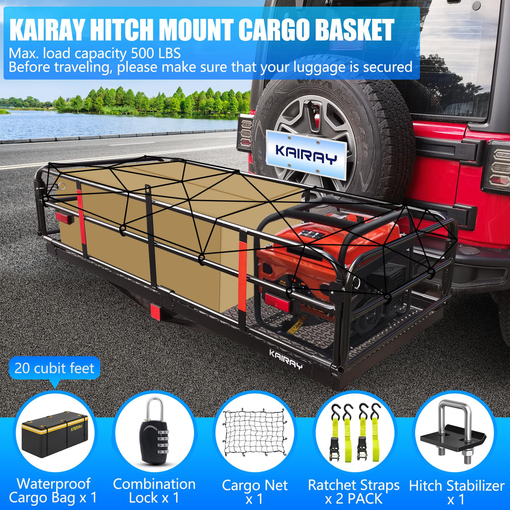 500 Lbs Heavy Duty Hitch Mount Cargo Carrier 60"x24"x14.4" Folding Y63129