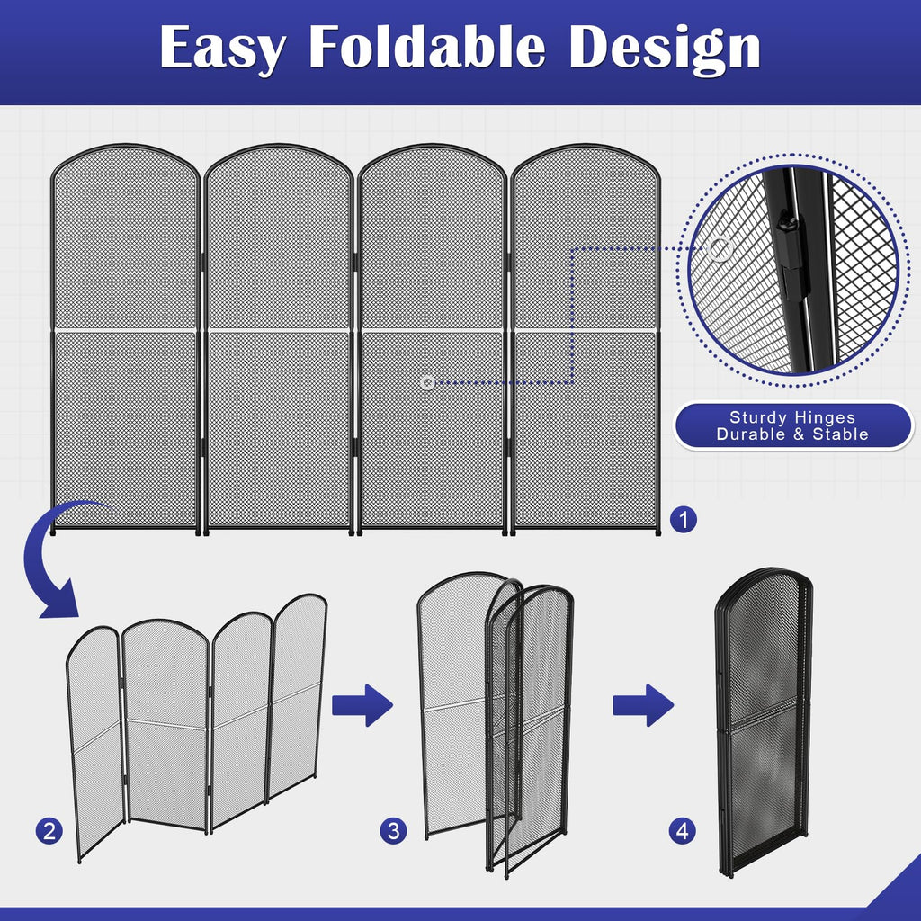 Black Metal Foldable 4-Panel Fireplace Screen X37195