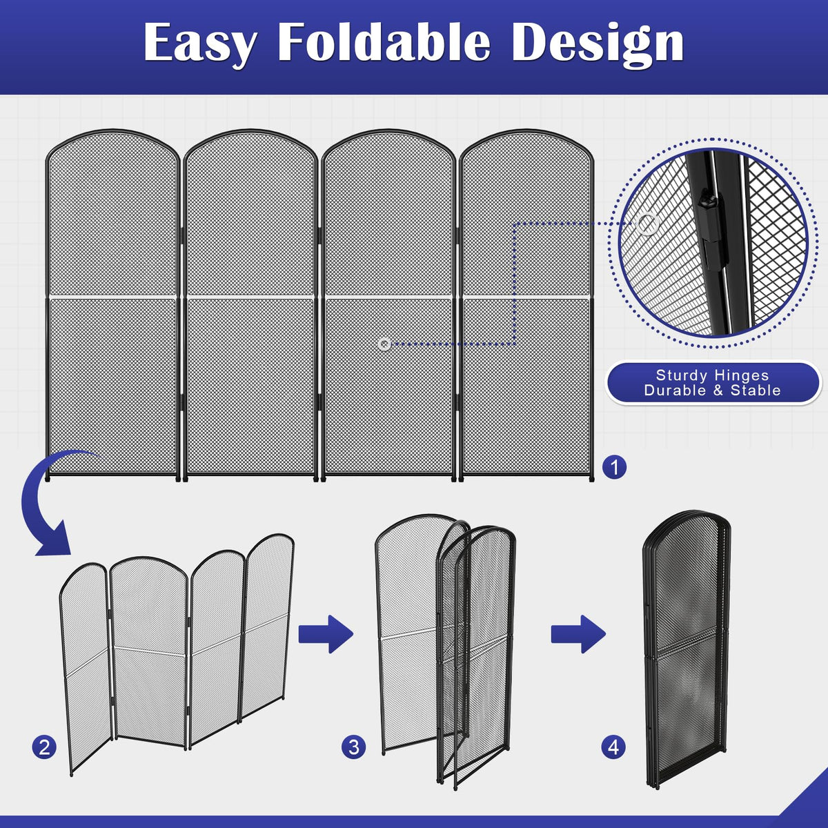 Black Metal Foldable 4-Panel Fireplace Screen X37195