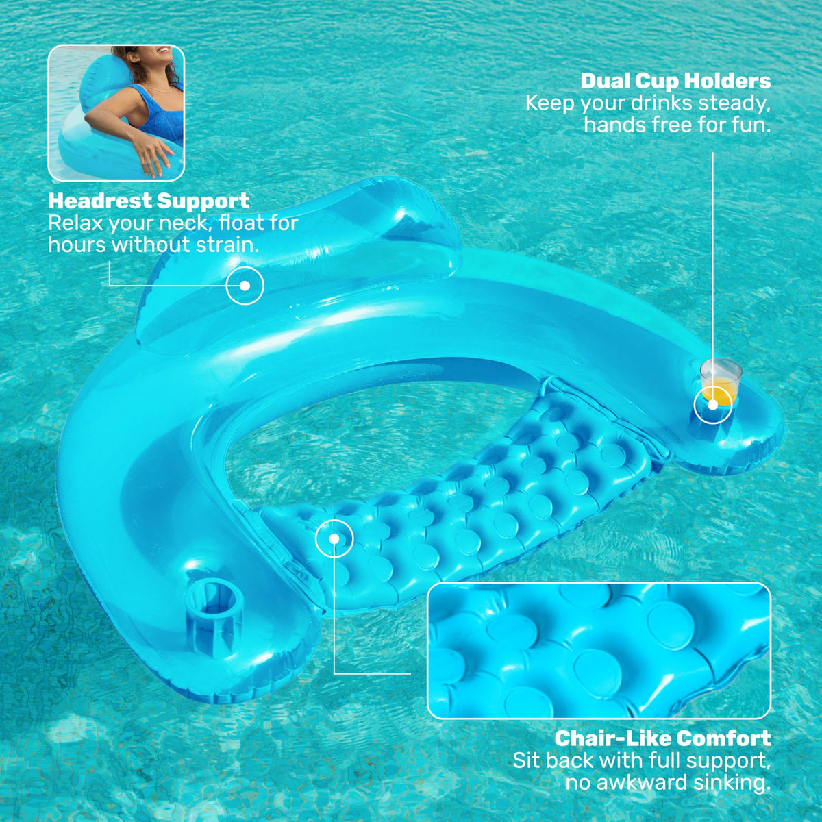 2 Pack Inflatable Pool Chairs with Cup Holders F335